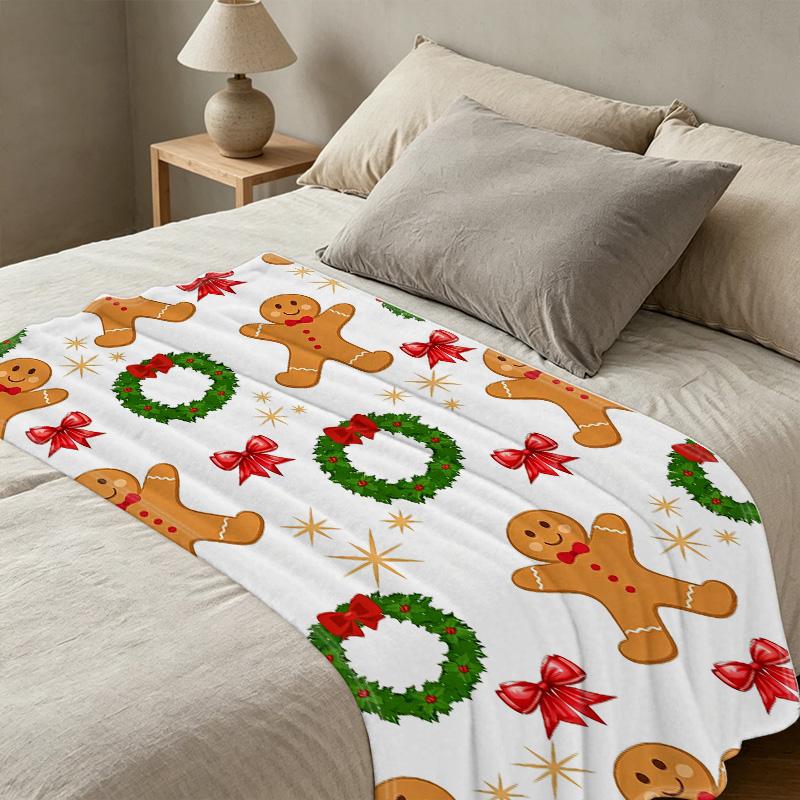Gingerbread Man Flannel Throw Blanket | Soft Warm Christmas Blanket, Machine Washable, Cozy for Home, Office Nap, Winter Use
