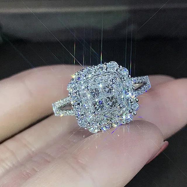 Fashion Square Shape Champagne Big Crystal Designer Hyperbole Ring for Women Engagement Wedding Stone Rings Whole Sale