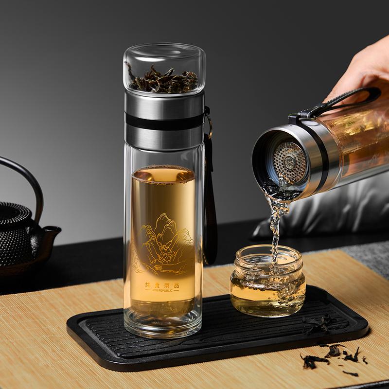 Qianli Jiangshan Double-Layer Glass Tea Cup