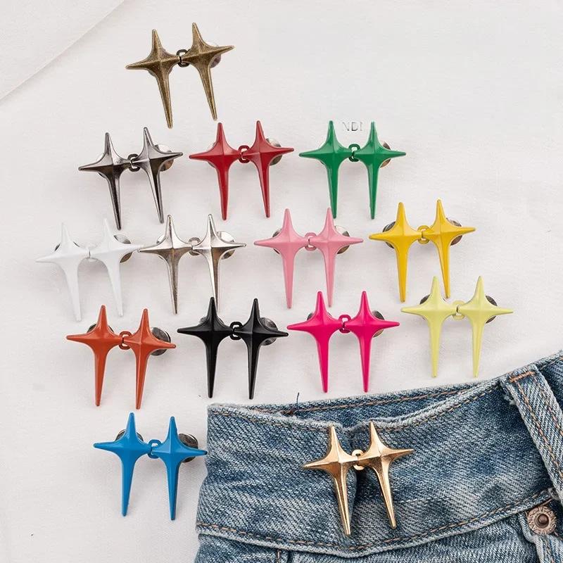 Snaps for Jeans Decor 1Pair Cross Star Waist Buckle Adjustable Detachable Pants Clips Waist Tightener Nail Free Metal Button