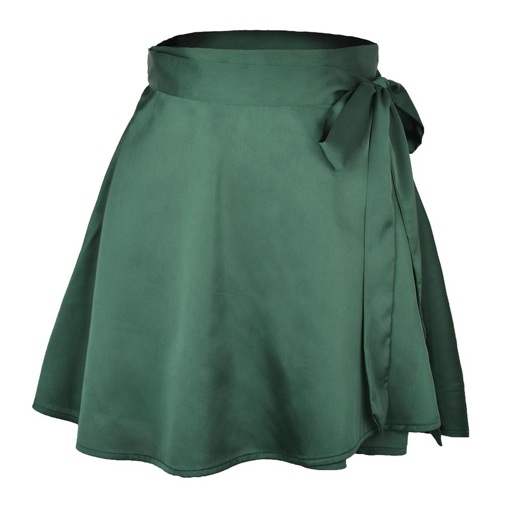 Einfarbiger Rock mit hoher Taille, modischer, einteiliger Schnür-Kurzrock, Chiffon-Satin-umwickelter Minirock