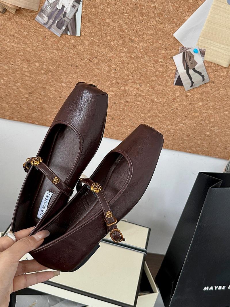 

Inner heightening shoes women s 2025 new French retro Mary Jane shoes women s flat single shoes one pedal ballet shoes women 40 темно-коричневого