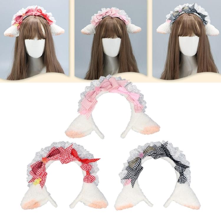 Lovely Headband Sheep Ear Shape Hairhoop with Pleated Lace for Cosplay Decors