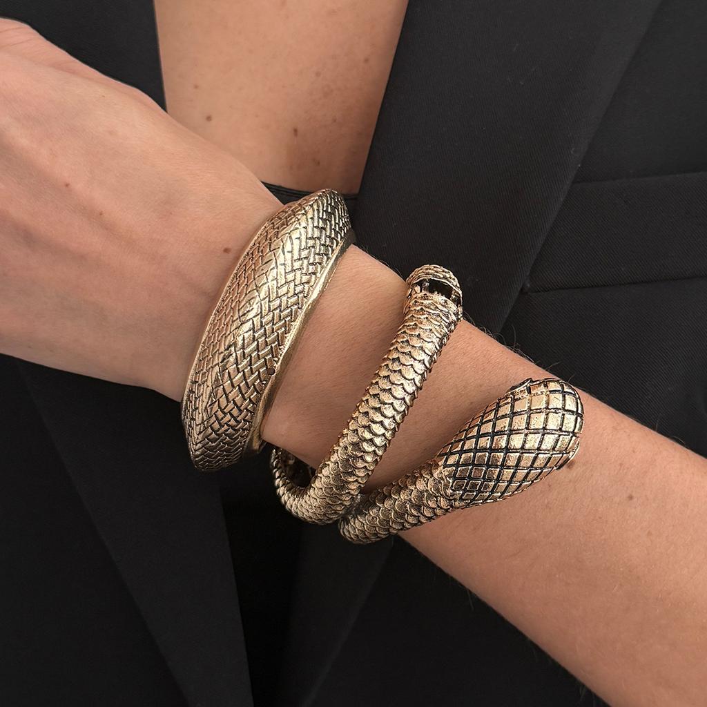 SHIXIN Punk Geometrisch Schlangenhaft Weit Öffnend Armreif Armband Damen Übertrieben Stapelbar Schlangenmanschette Federarmband Party Schmuck