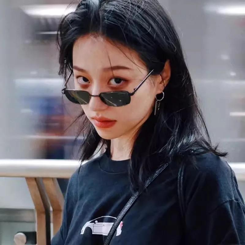 Retro Metall Schmalrahmen Brillen Quadratische Sonnenbrille Sonnenschutz Sonnenbrille Anti-UV Vielseitiger Augenschutz Sunnies Brillen