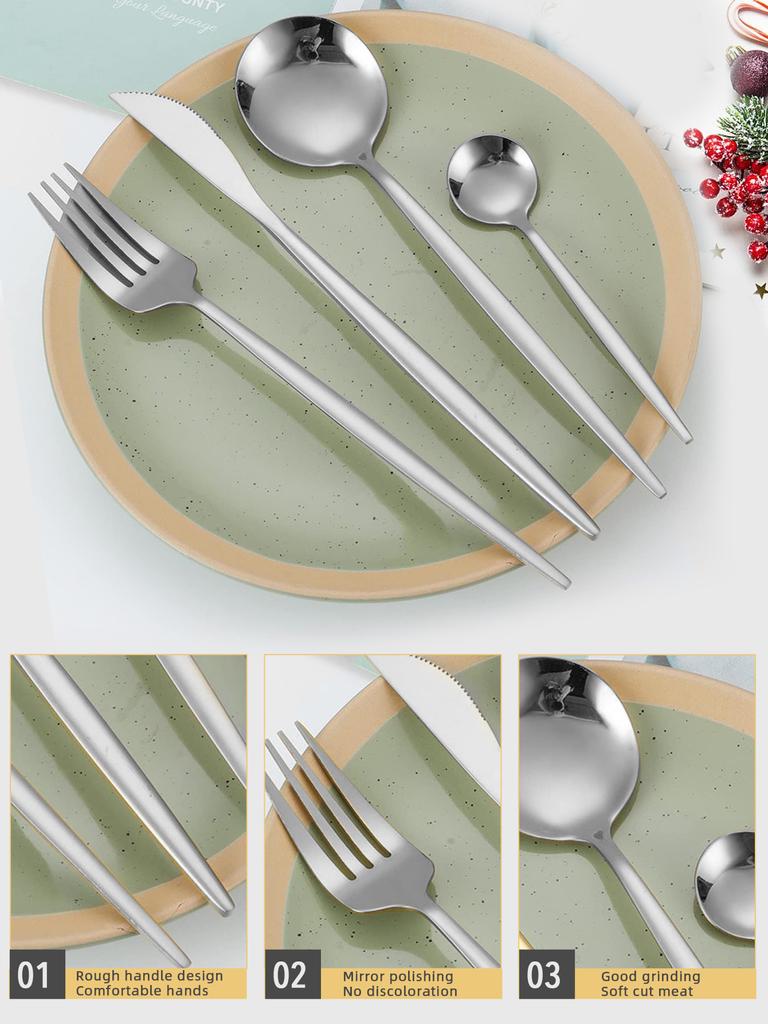 24pcs Dinnerware Set Stainless Steel Steak Knife Fork Coffee Spoon Teaspoon Flatware Dishwasher Safe Kitchen Tablewar