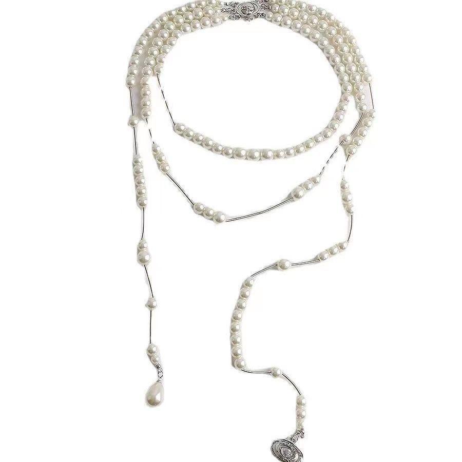 Long Pearl Necklace Women'S Light Luxury Retro High-End Neck Chain Sweater Chain Stacked Sweater Chain Accessories