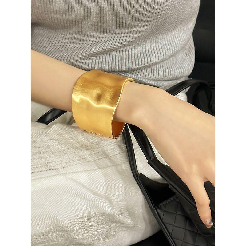 Fashion Silver Wide Edge Brushed Open Tide Bracelet Women's High Stylish Textured Bracelet Minimalist Korean Style Minority All-Match