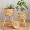 Wood Legs Plant Holder Stool for Home Decoration Stable Floor Planter Basket Woven Balcony Flower Pots Display Shelf