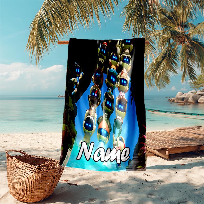 Personalized customized proof beach towel with Astro Bot  pattern - soft, absorbent, quick-drying, perfect swimming, camping&bathing