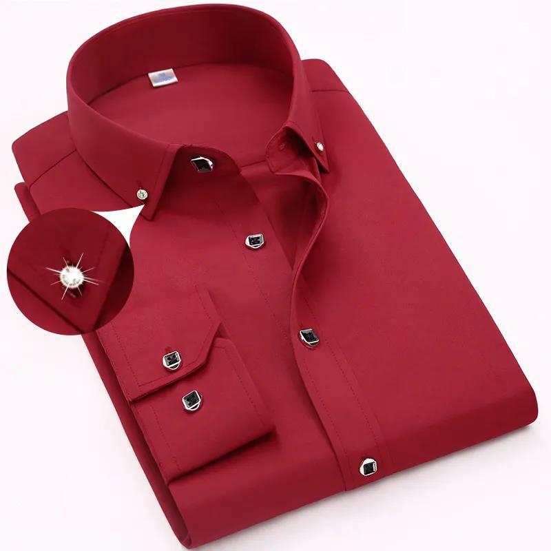

Men s Long Sleeve Shirts Business Work Shirt Slim-fit Non-iron Anti-wrinkle Plus Size Shirt M красный