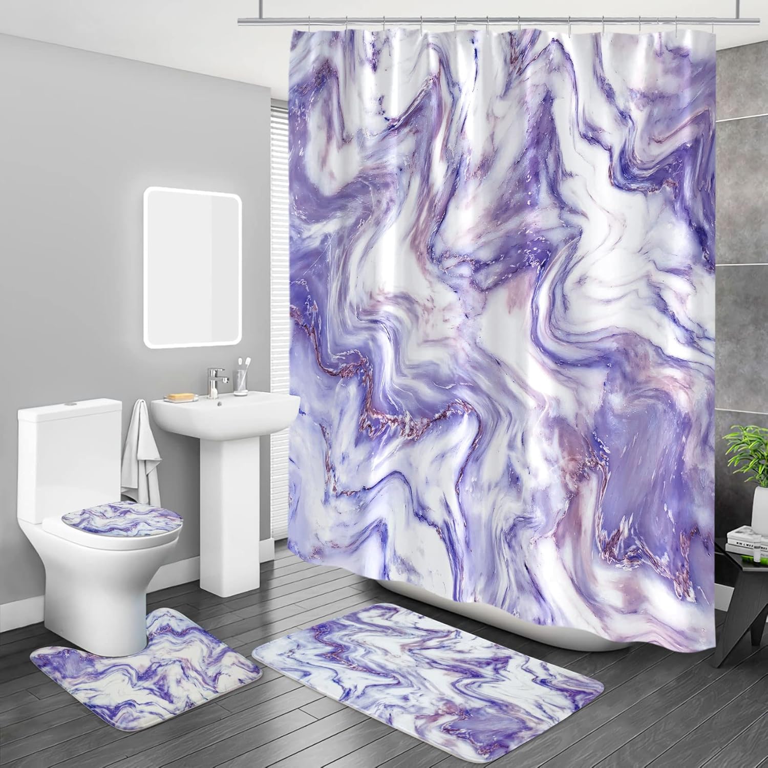 

Marble Bathroom Sets With Shower Curtain And Rugs And Accessories, Abstract Grey Gold White, Modern, Gray Bathroom Decor Set W60H190(CM)-1 Pcs