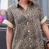 Damen-Strampler mit Leopardenmuster, kurzen Ärmeln, Umlegekragen, kurzen Ärmeln, einreihig, lockerer Urlaubsstil, kurzer Strampler