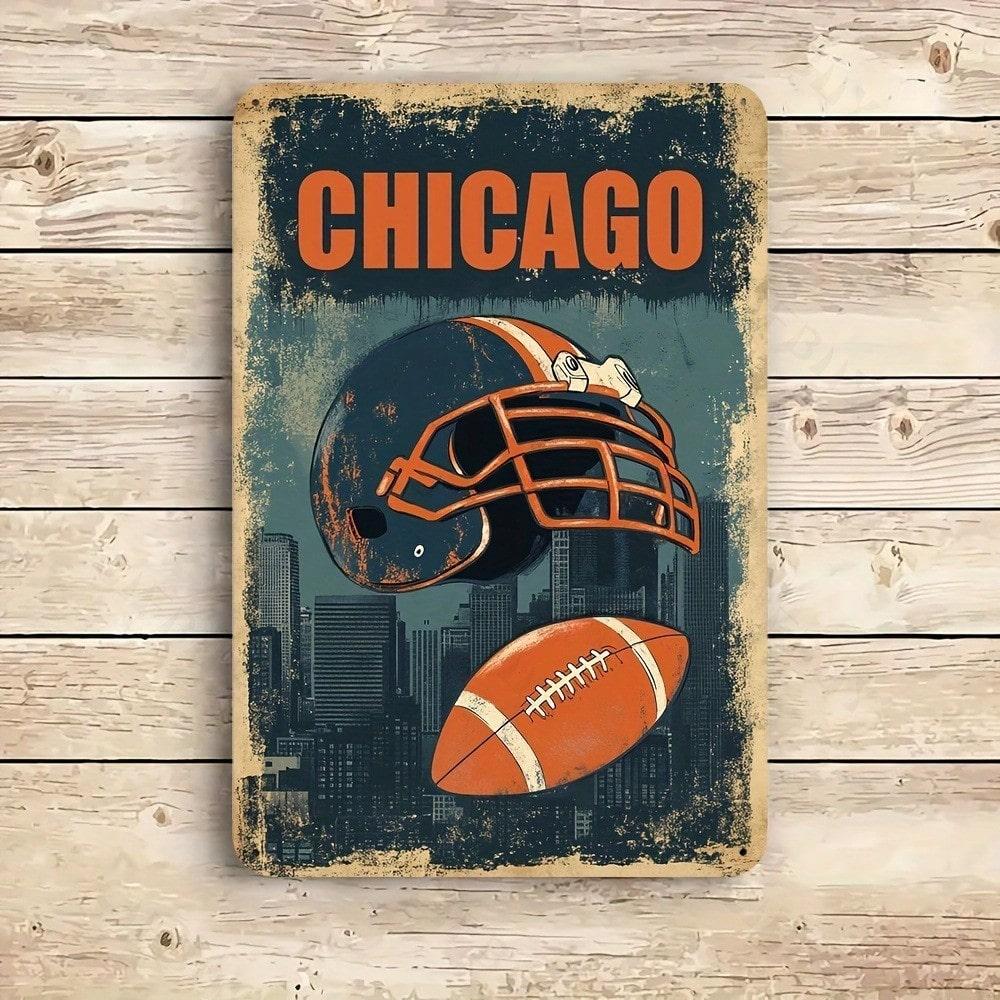 

Chicago Football Tin Sign 8x12 Inch Vintage Metal Wall Art Home Bar Man Cave Decoration 20x30 разноцветный