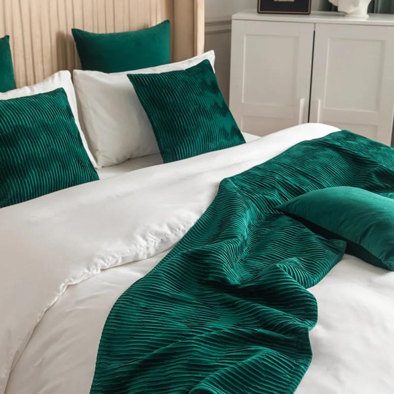 European Style Velvet Lace Trimmings Bed Runner Home Hotel Decoration Bed Flag Wedding Room Bed Tail Pillowcase