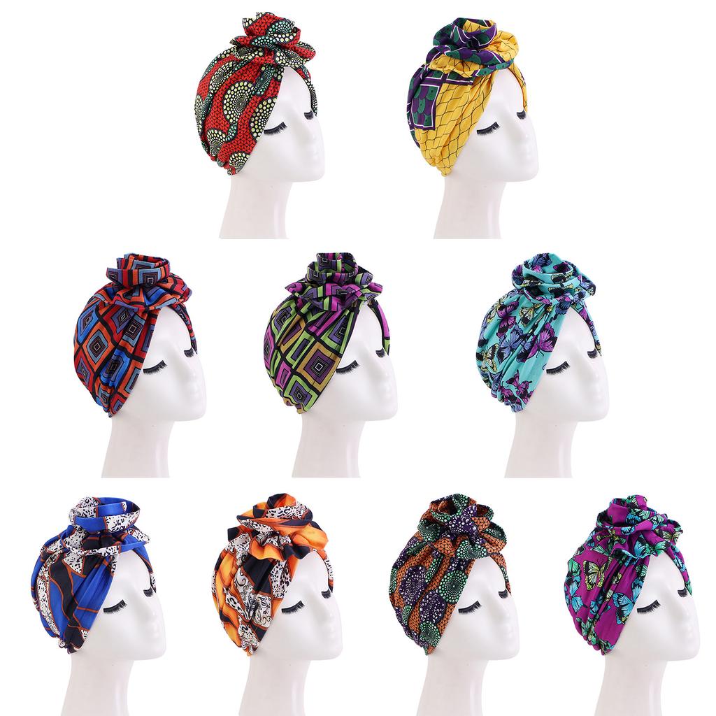 Women Turban Hats Bohemia Printing Knot Muslim Headwraps Sunscreen Beanie Cap Pre-Tied Bonnet Elastic Bandanas Chemo Covers Cap