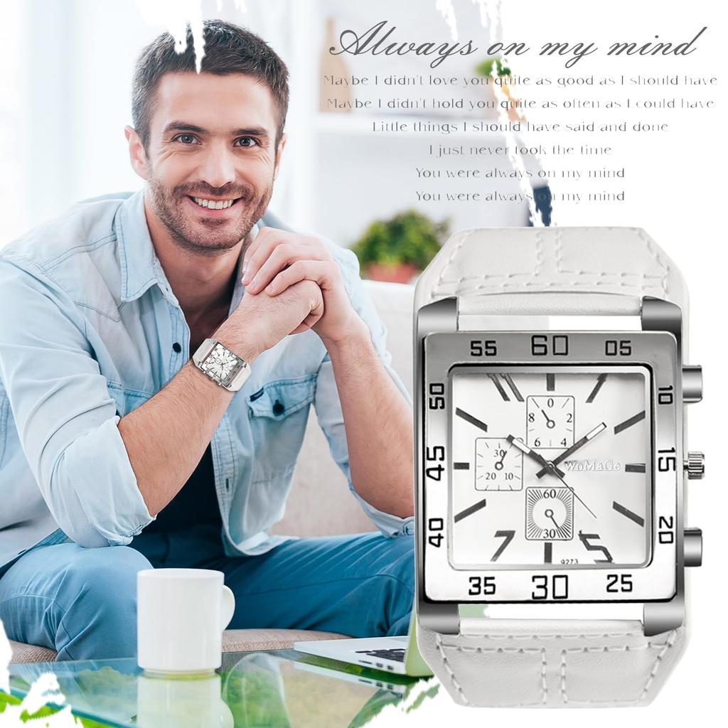 Men's Antique Leather Watch, Waterproof, Square, Analog Display, Quartz Movement, Black Leather Strap, Fashion Accessory, Perfect Gift for Birthdays,