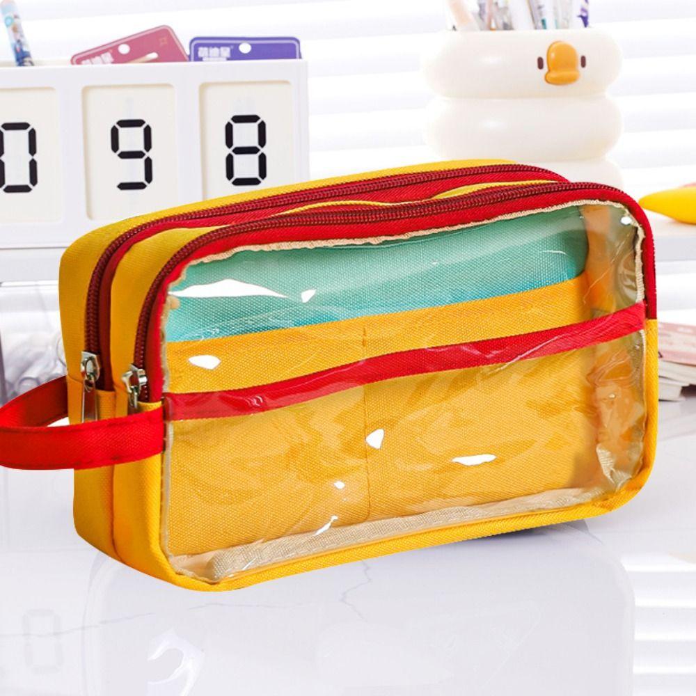 Multi-layer Pencil Case Transparent Stationery Storage Box Simple Pen Pouch  Student