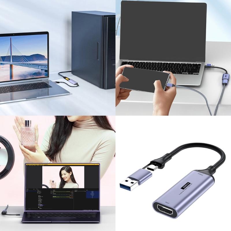 4K Video Capture Card USB+Type C to HDTV Video Grabbers Recorder for Game Camcorder Camera Recording Live Streaming