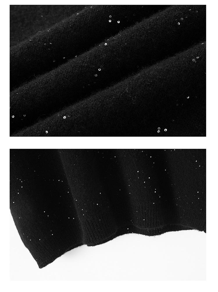 Women's Starry Sky Sequin V-Neck Pullover Sweater, Half-Sleeve Versatile Knit Top