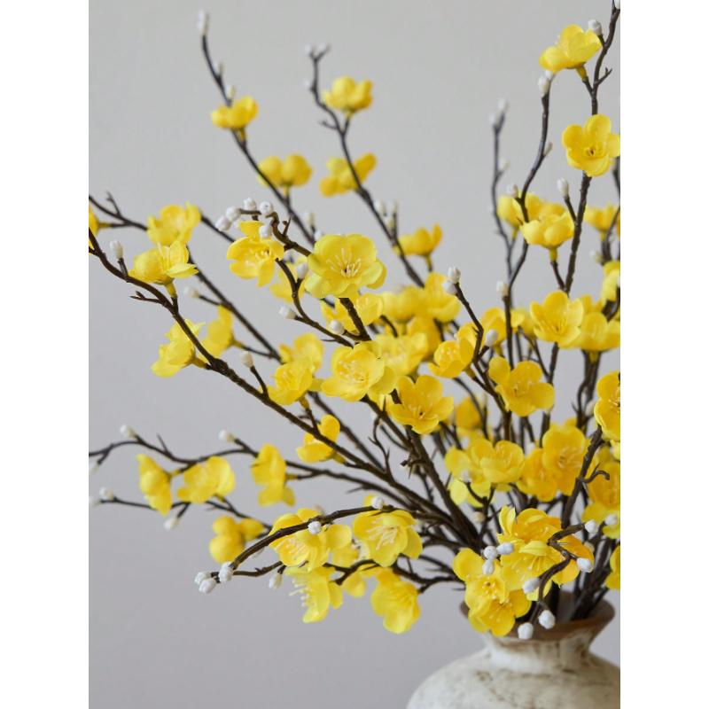 1pcs Artificial Flowers White Plum Blossom 21.7'' Fake Wintersweet Long Stem Plastic Flowers Home Hotel Office Wedding Party Garden Decor