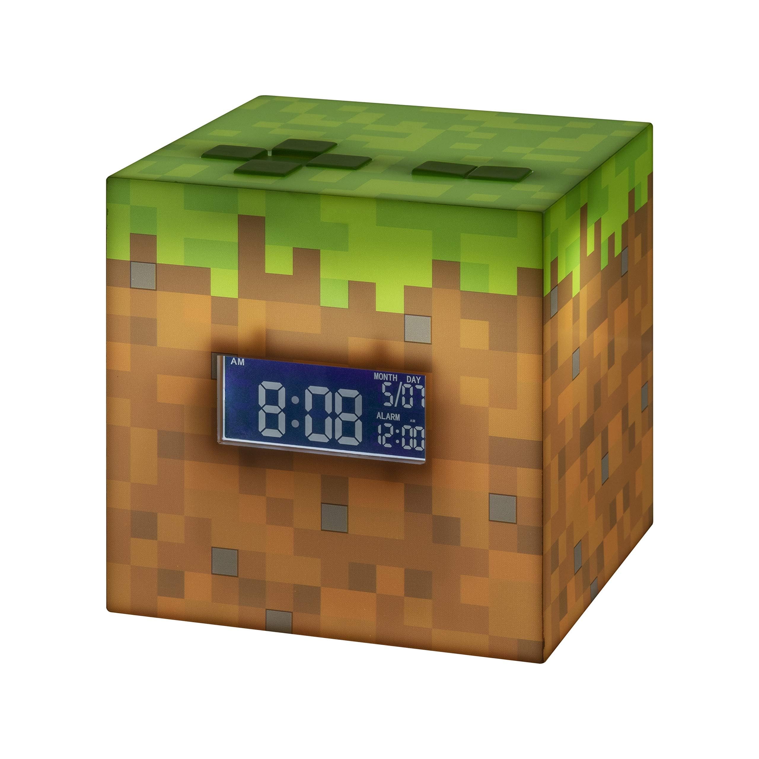 Paladone Licensed Minecraft Glass Block Digital Alarm Official Lamp Playing Game Minecraft Bedroom Decor for Kids Minecraft Gift Clock, Light-Up