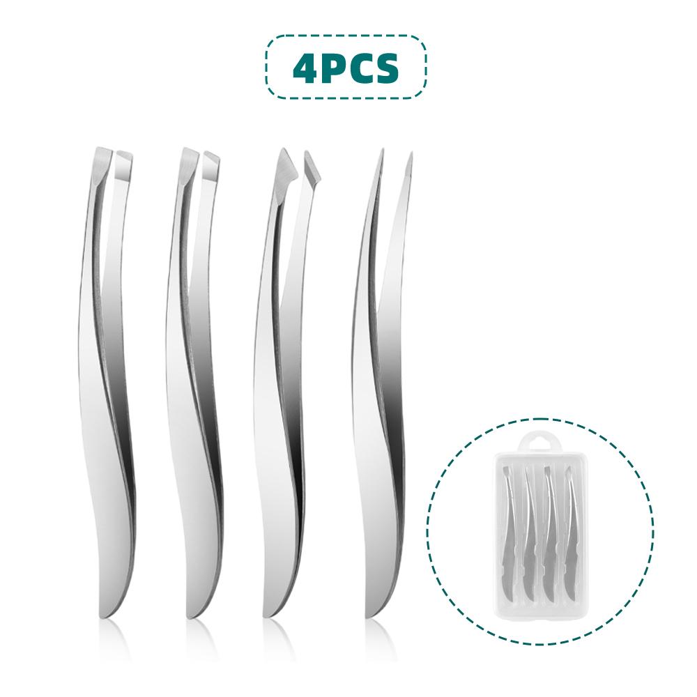 4Pcs Mirror Light Curve Tweezers Plucking Hair Eyebrow Clip Plucking Beard Eyebrows False Eyelashes Makeup Makeup Tool Set