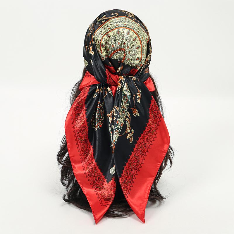 Silk Shawl Square Scarf For Women Print Headband Foulard Satin Hijab Hair Bands Neckerchief Female Head Wraps Bandana