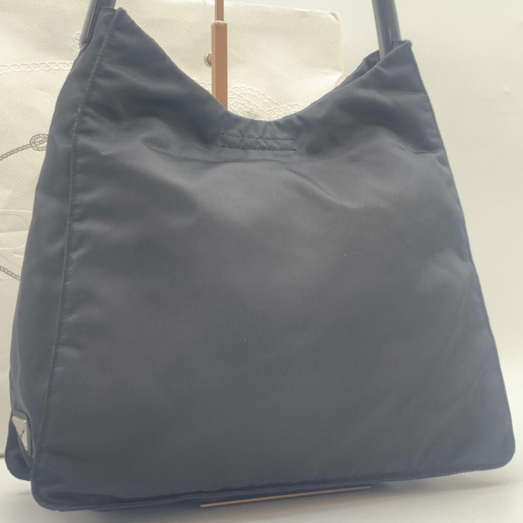 Prada Handbag Tote Shoulder Bag Tessuto Nylon Single Semi Shoulder Plastic Handle Arm Black