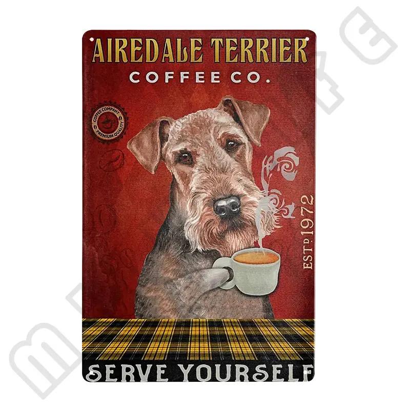 Airedale Terrier Kithchen Metal Tin Sign Funny Pets Signs Wall Decor Metal Poster Plaque for Bathroom Bar Office Cafe 12x8 Inch