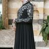 2025 Ethnic Style Muslim Women's Long Sleeve Stand Collar Printed Swing Skirt - PP1491