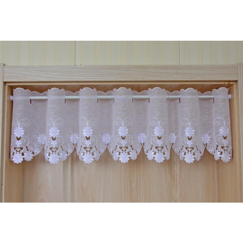 1pc Floral Embroidery Sheer Curtain Kitchen Bay Window Door Semi-shading for Home Door Decor, Coffee Curtain Without Pole