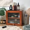 1pc Double Layers Cosmetic&food Wood Storage Cabinet with Transparent Glass Flip Cover,retro Bedroom&kitchen Desktop Collect Rack.