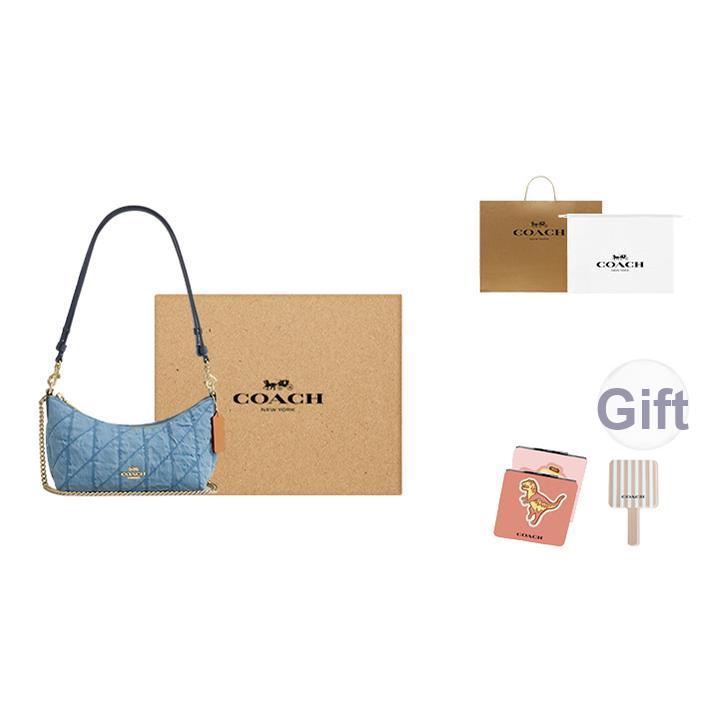 Coach Caitlin 24 Gekanteld Detail Gouden Hardware Stof En Leer Tote Crossbody Schoudertas Medium Dames tassen Indigo CDZ89-IMTYV