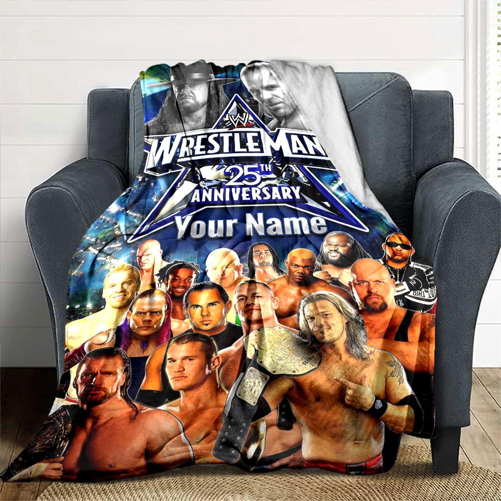 Wrestlemania Customize Your Name Blanket Gift Personalized Blanket Warmthful Decor Suitable for Home Decor Livingroom Bed Sofa All-Season Use