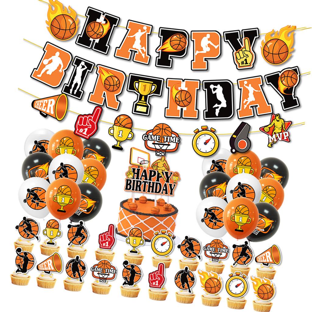 Basketball Theme Party Decorations With Banners Balloons And Cake Toppers For Sports Celebration And Kids Birthday Event