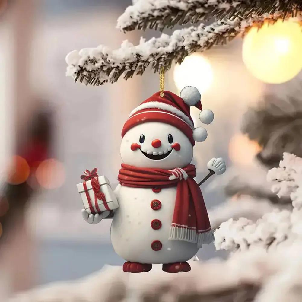 1-5PCS Snowman Christmas Tree Pendant 2D Acrylic Xmas Tree Decoration Cute Hanging Ornaments Decorative for Window Fireplace Car