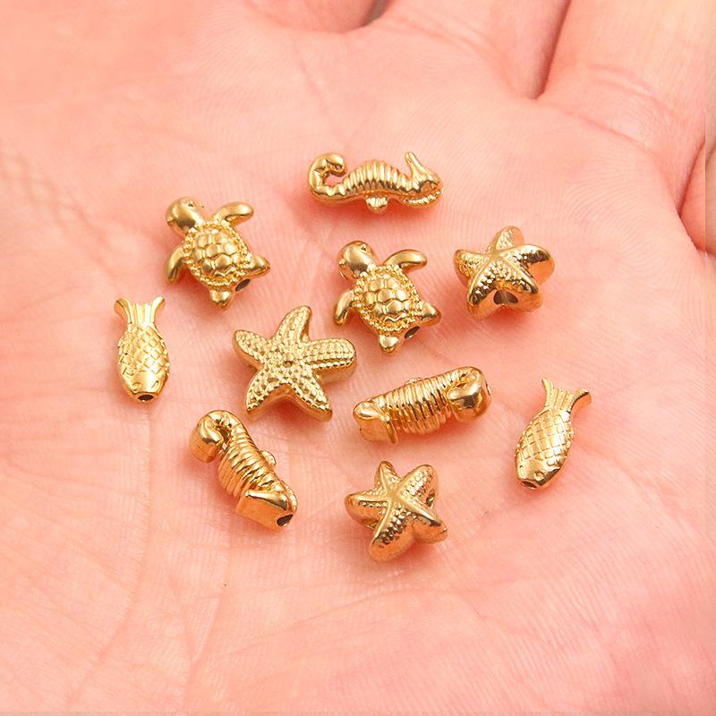 Retro Ocean-Themed Stainless Steel Beaded Pendants: Starfish, Seahorse, Sea Turtle for DIY Bracelets & Necklaces