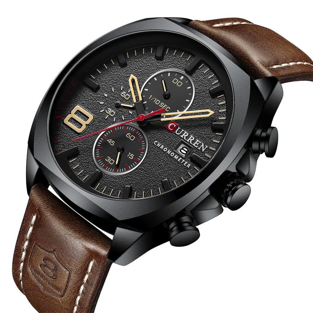 Curren 8324 Men's Waterproof Leather Strap Six-Hand Calendar Watch
