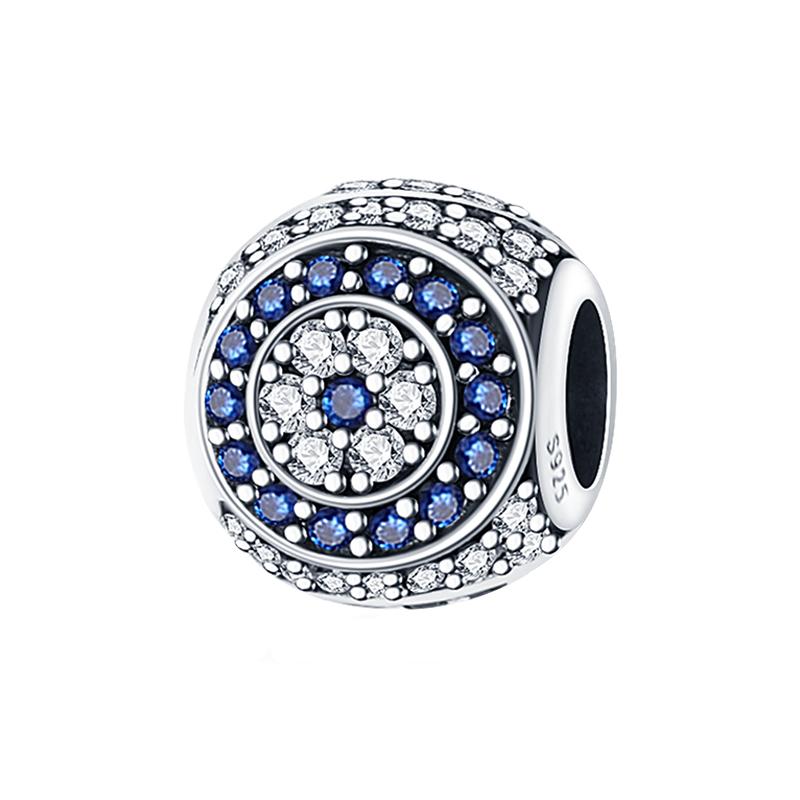 Genuinecopper Evil Eye Blue Zircon Round Lucky Charms Beads Fit Pandachoriginal Bracelets Fine Diy Birthday Jewelry