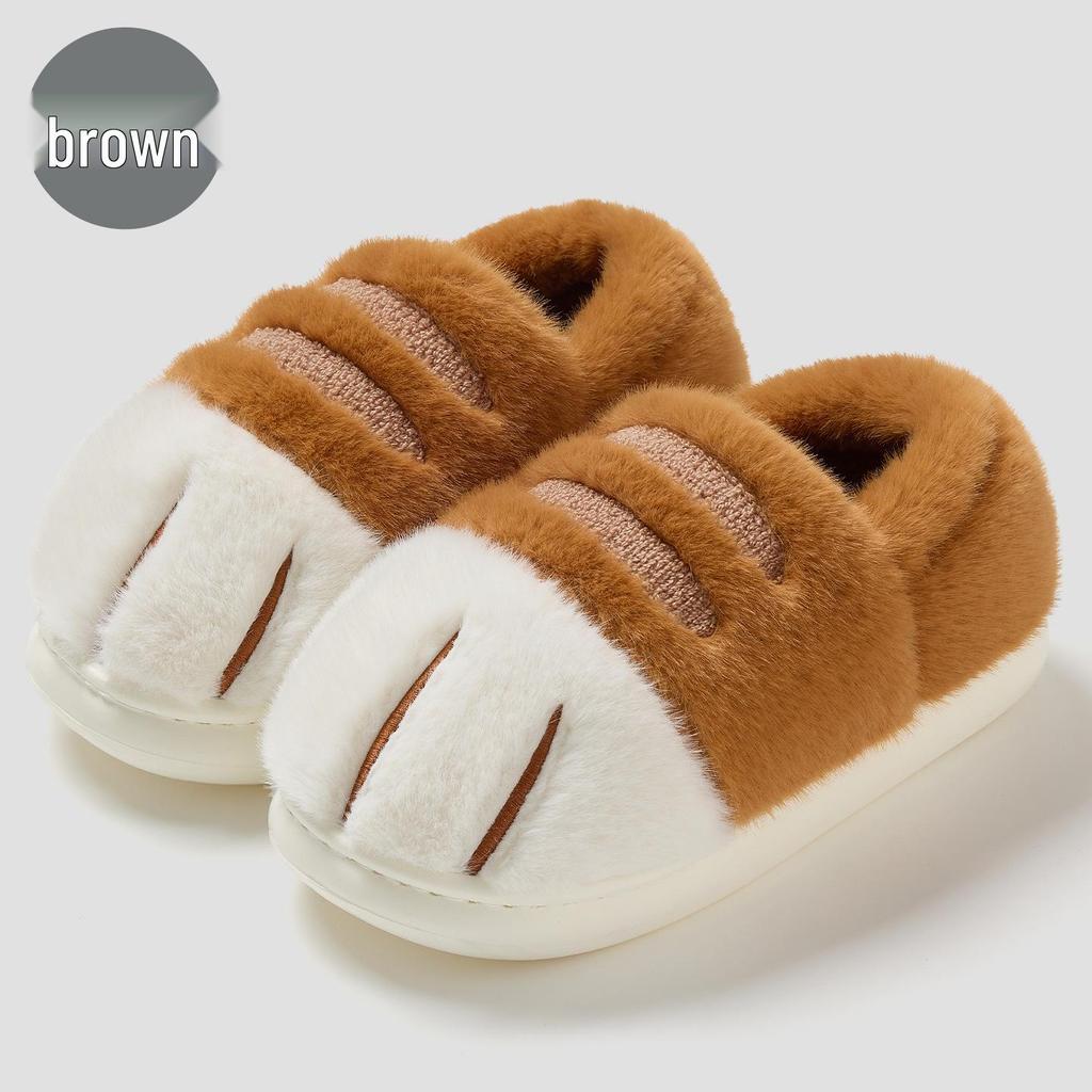 Women's Cute Cat Paw Cotton Slippers - Winter Indoor Non-Slip Full Heel Fur Slippers for Parent and Child