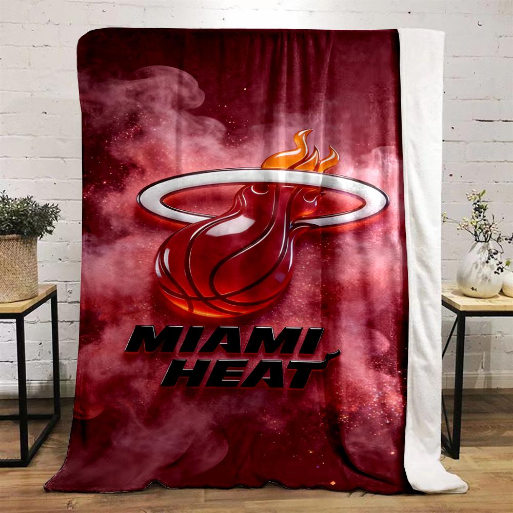 Miami Heat Logo with Fiery Basketball Design Flannel blanket for bedroom, living room, sofa, and nap sofas.