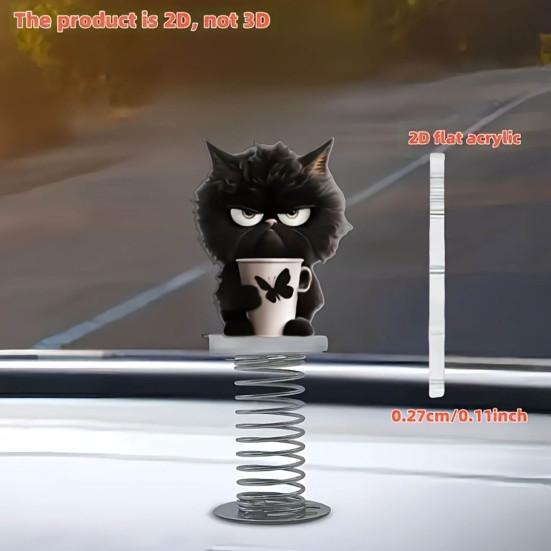 Yousheng 2D Acrylic Cat Bobblehead Bouncing Cat Decoration Cartoon Cat Ornament with Spring for Car Dashboard Desk Decor