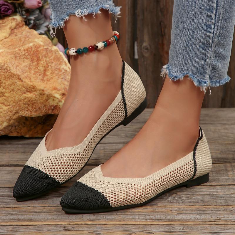 New Single-shoe, Hollowed-out Knitted Flat Shoes, Soft-soled Large-sized Women's Shoes