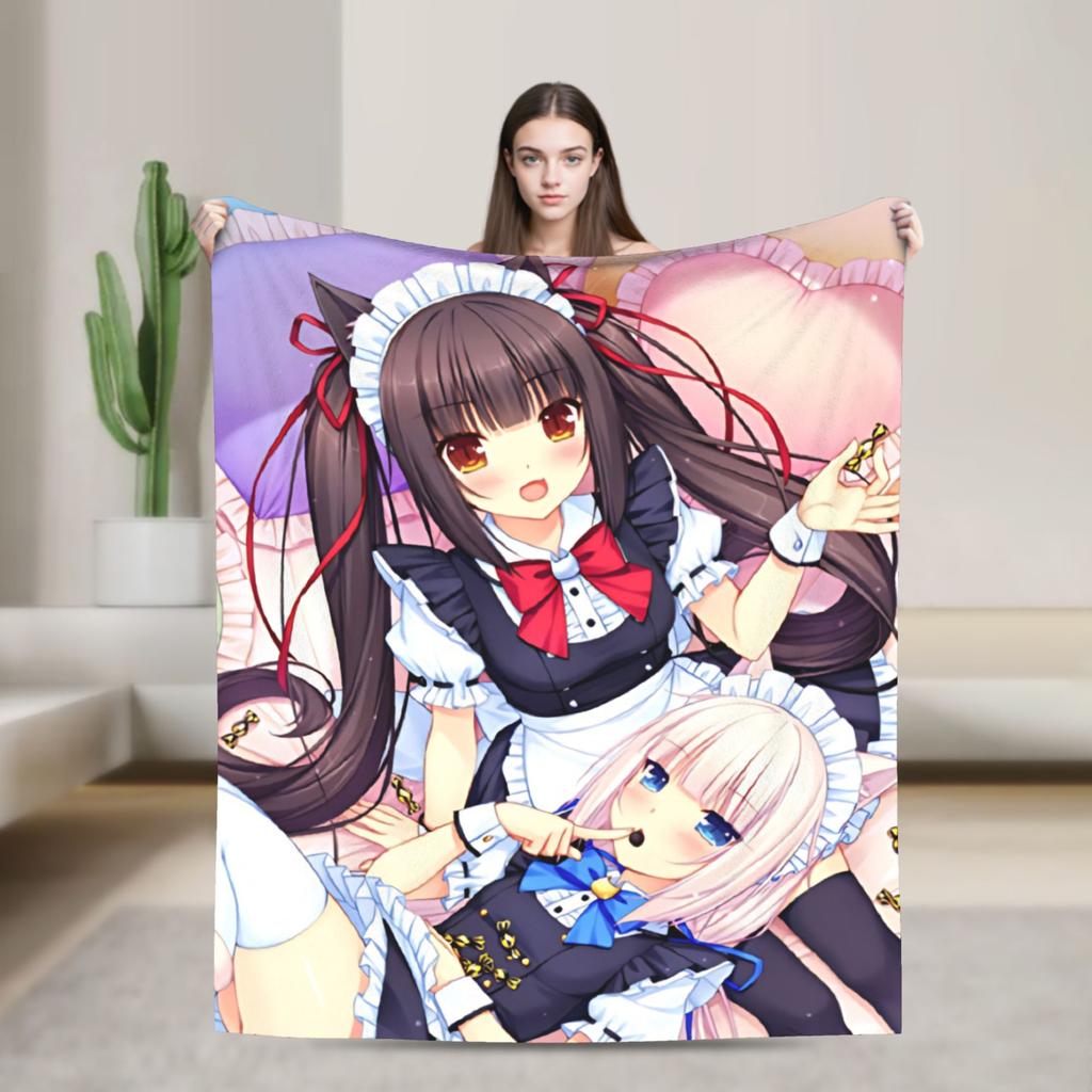 Soft Warm Blanket Picnic Nekopara Cartoon Game Throw Blanket  Flannel Bedspread For Living Room Fashion Sofa Bed Cover