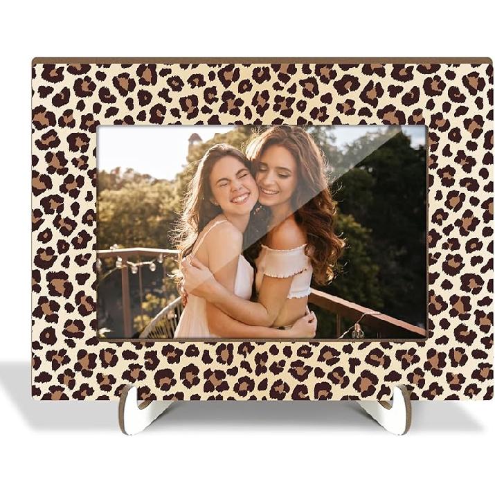 Leopard Print Picture Frames, Decorative Wood Photo Frames Birthday Gifts for Sister Women Girls Mom Daughter Tabletop Display 4x6 Photo Living Room