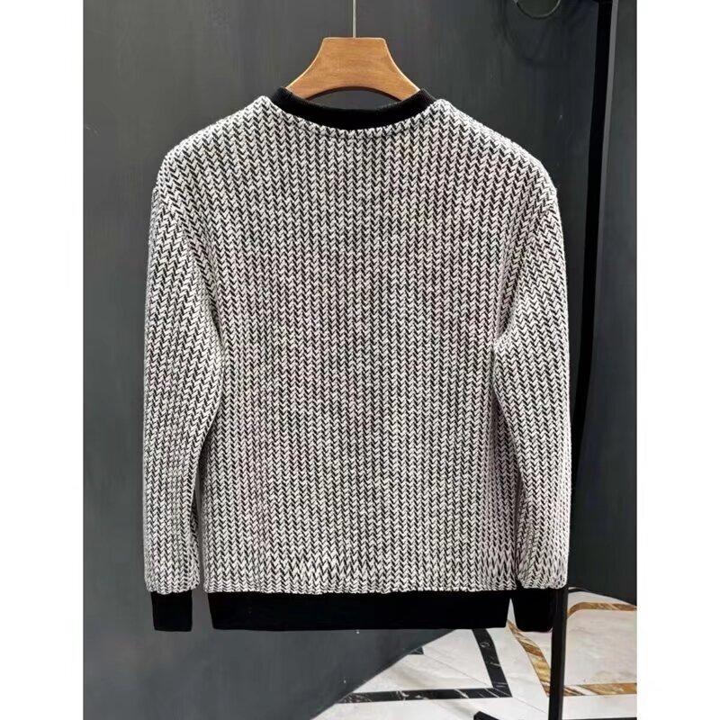 Frühling 2024 Herrenpullover Patchwork Verschiedene Farben Hautfreundlicher Stoff Modisches Vielseitiges Oberteil Lässiges Langarmhemd