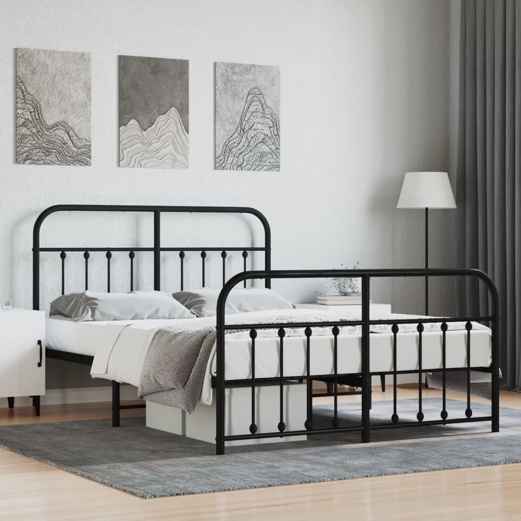 Vidaxl Metal Bed Frame with Headboard and Footboard, Black, 140X200Cm