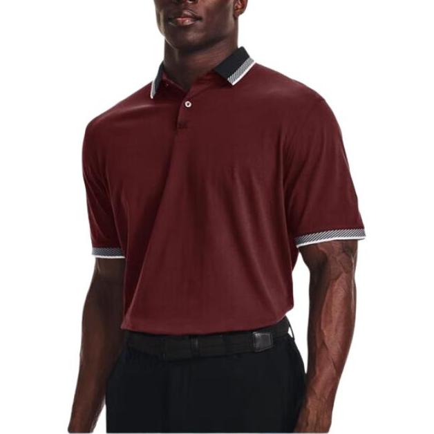 Under Armour Color Block Collar Design Casual Straight Fit Short Sleeve Polo Shirt Men Polo Shirts Burgundy 1370099-690