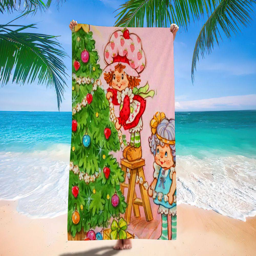 Cartoon Strawberry Shortcake Bath Towel Microfiber Soft Water Absorbing Breathable For Girl Kids Decorative Cartoon Beach Towel